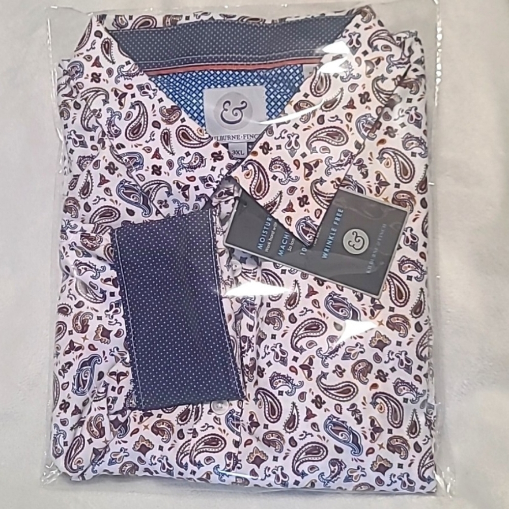 Men's Paisley Dress Shirt - White and Brown - 3XL